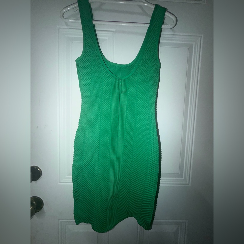 Herve Leger Emerald Green Textured Sleeveless Bandage Dress